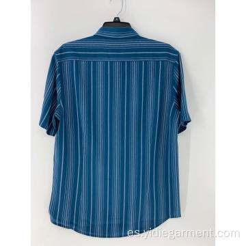 Camisa de rayas azules y blancas para hombre con botones